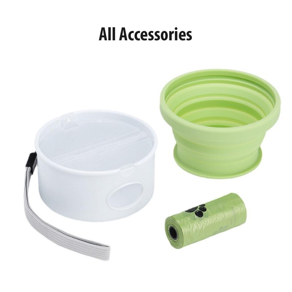 3-in-1 Portable Dog Water Bottle - Pet Travel Drink Dispenser with Food Feeder & Poop Bag Holder , for Walking, Hiking, Travel