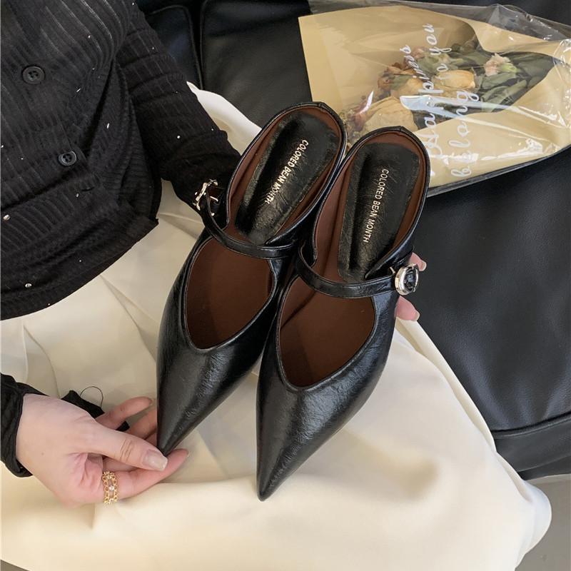 

Мода Танцуем Новый Бренд Женские Мюли Обувь Мода Острый Носок Неглубокие Шлепанцы Обувь Плоский Каблук Платье Сандалии Женские 39 чёрный