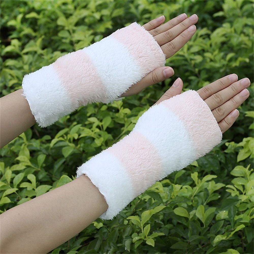 

Толстые плюшевые перчатки Ветрозащитные Морозостойкие Короткие варежки Повседневные теплые перчатки для студентов Pink stripes