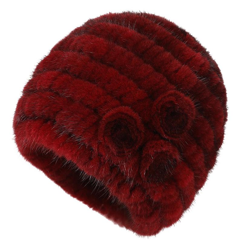 Russian Winter Women Real Mink Fur Hat Outdoor Keep Warm 100% Real Mink Fur Hats Lady Knitted Natural Mink Fur Cap