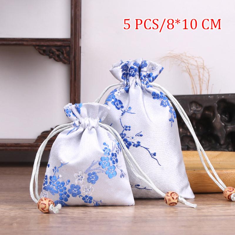 5Pcs Drawstring Pocket Chinese Style Pocket Jewelry Gift Wedding Candy Packaging Bag Storage Bag Reusable Pouches