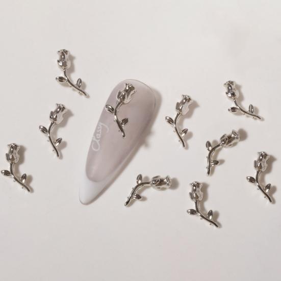 Yousheng 10Pcs Nail Decorations Creative Shape Vibrant Color Rust-proof Stunning Visual Effect Multipurpose Decorative Alloy 3D Rose Flower Nail Art