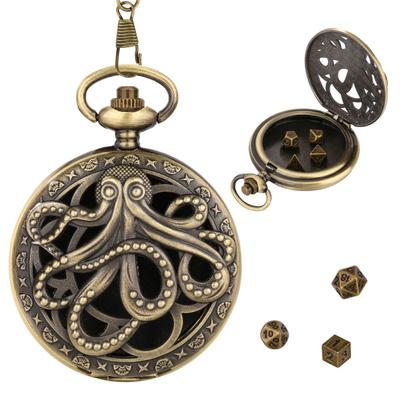 Zestaw kości Mini DND Wielościenne metalowe kości z łańcuszkiem Steampunk Gear Zegarek kieszonkowy Octopus
