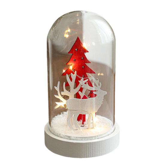 Christmas Figures In Glass Dome Tabletop Decoration LED Light Up Christmas Cloche Ornaments for Indoor Home Tabletop Decor