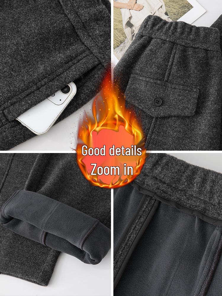 Women's Winter Thickened Velvet Wide-Leg Wool Pants - High Waist Slimming Casual Straight Leg Design.