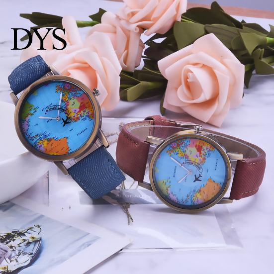 Creative World Map Plane Ceas de mână unisex Pointer Quartz No Numbers Party