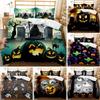 Cartoon Pumpkin Duvet Cover Gothic Halloween Skull Bedding Set Polyester Lantern Ghost Comforter Cover King For Boys Girls Decor
