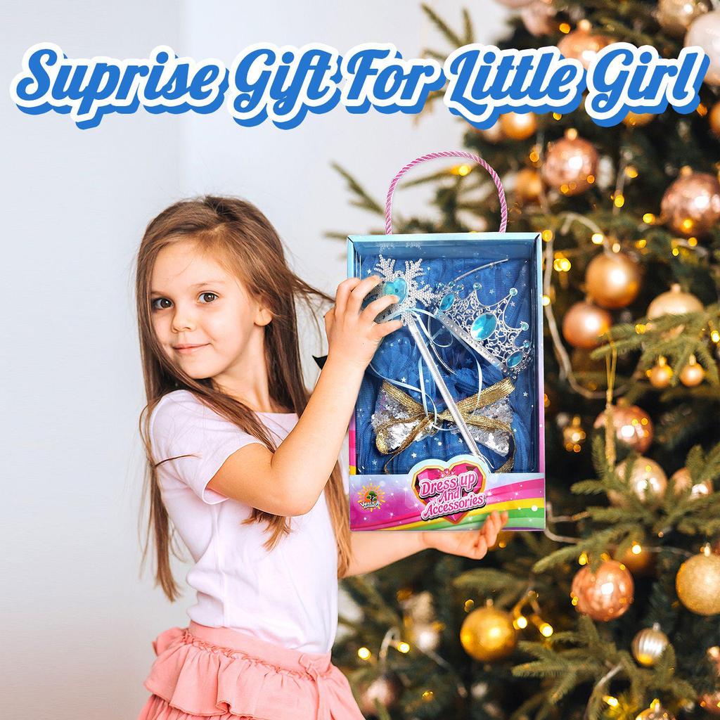 Girl's Princess Role Play Set: Cape, Magic Wand, Crown, and Ring