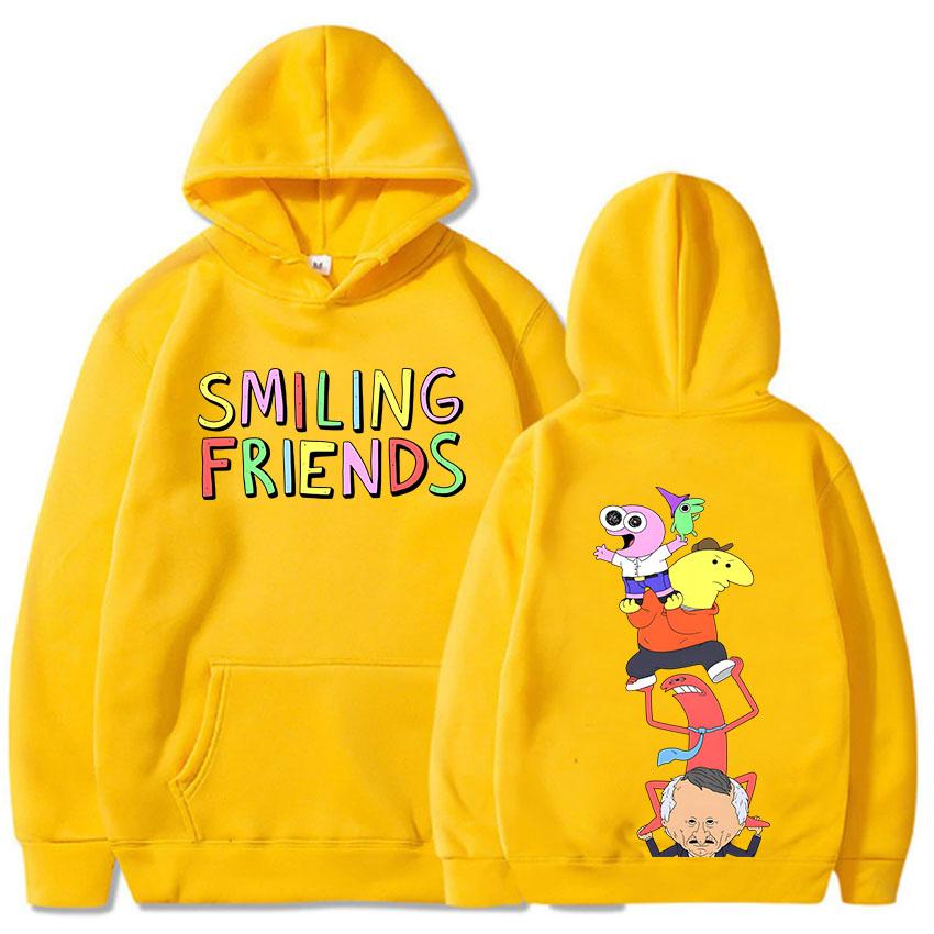 Anime Smiling Friends Print Hoodies  Alan Mr.Frog Glep Pim Charlie Mr. Boss Sweatshirts Winter Long Sleeve Hooded Pullovers Men