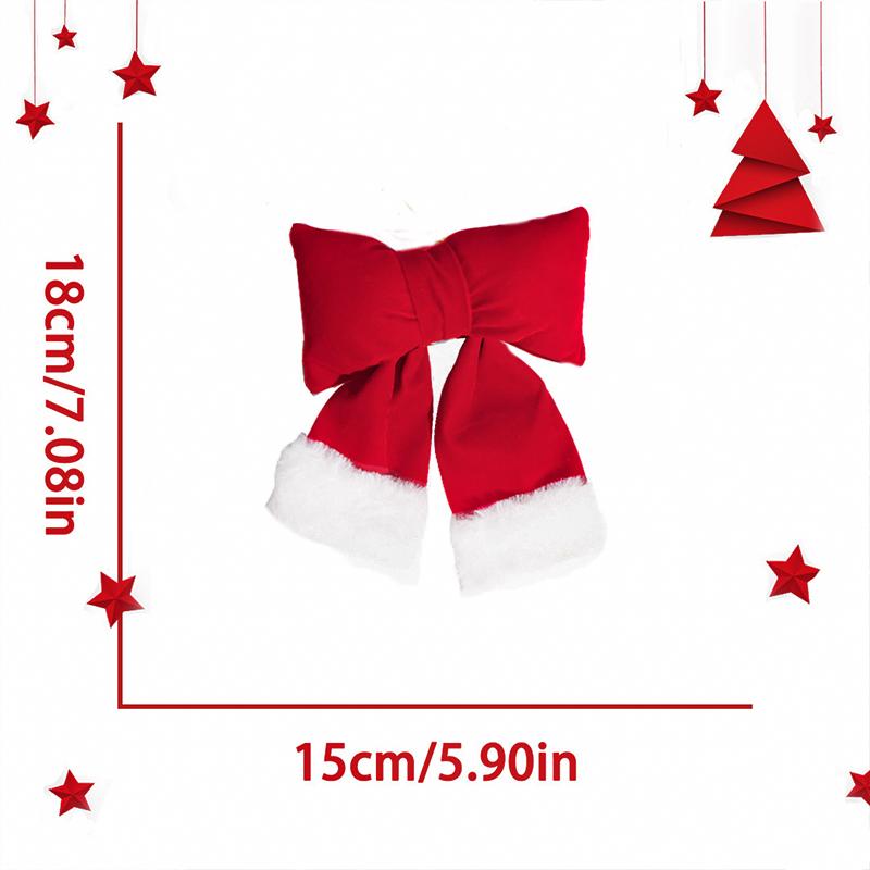 1PC Cotton Padded Bows Home Decor Flannel Christmas Velvet Bow Decoration Thanksgiving With White Fur Trim Holiday Decor 3 Sizes