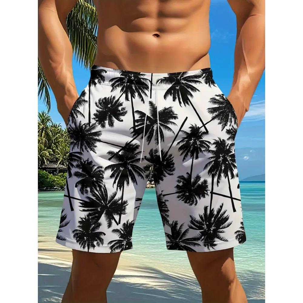 Trendy Palm Tree Pattern Beach Shorts For Men Fashion Summer Holiday Vacation 3D Printed Short Pant Casual Oversized Board Short