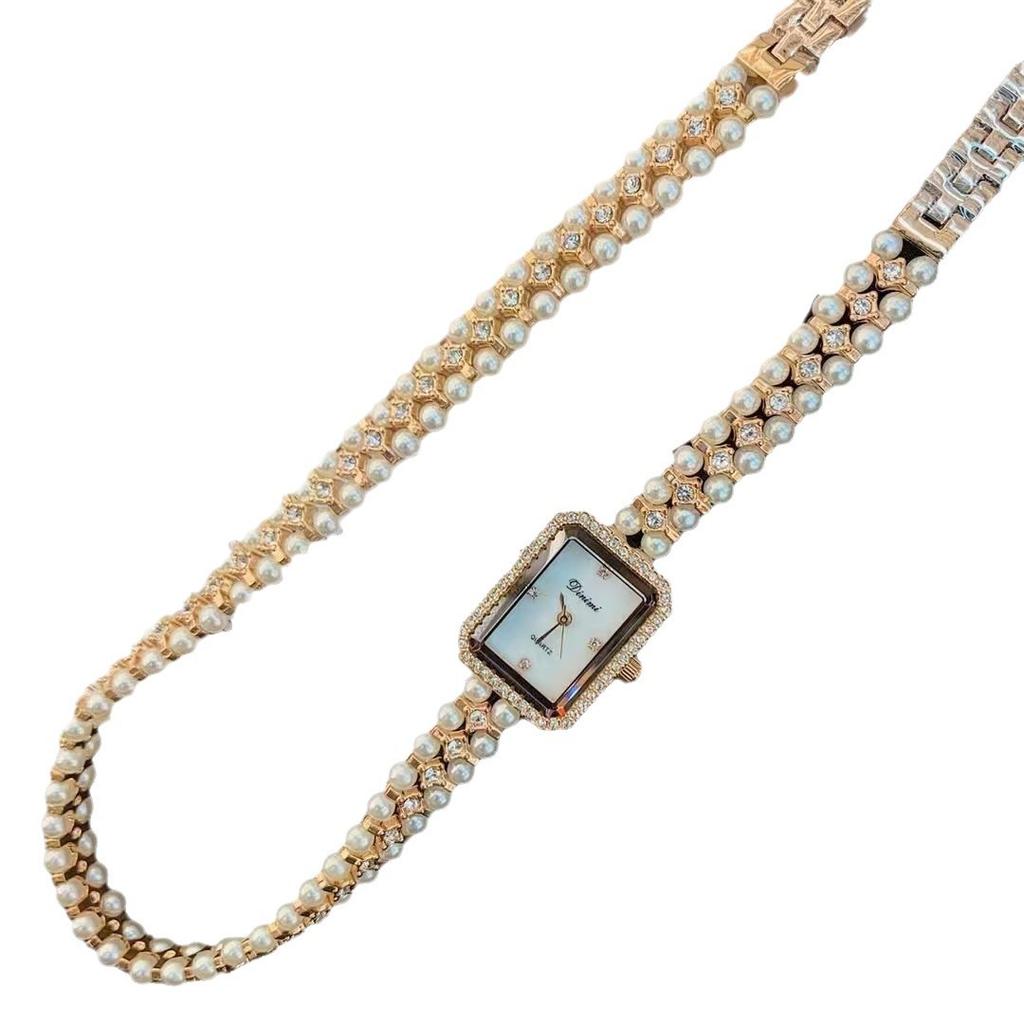 Small Pearl Chain Bracelet Watch Women'S Square Small Plate Watch Double Circle High Value 7717