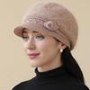 Căciulă de iarnă pentru femei, căciulă caldă căptușită cu blană plușată pentru femei, casual, amestec de blană de iepure, streetwear, modă de exterior, căciulă tricotată