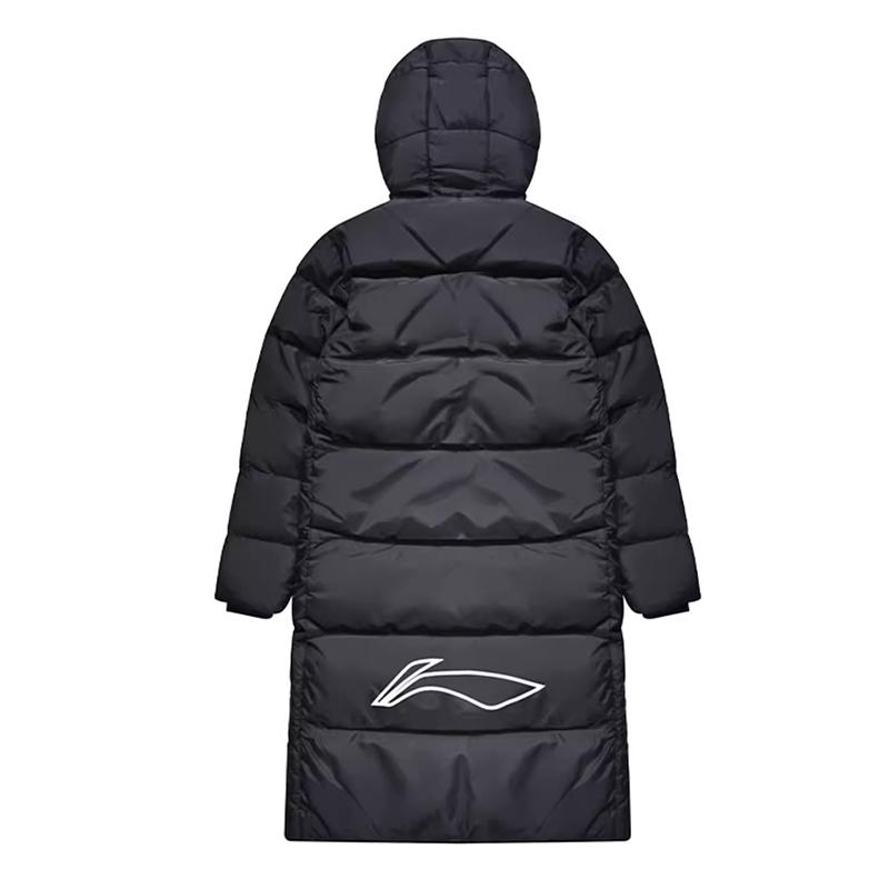 Li-Ning Campus Series Thick Hollow Large Logo Hooded Long Down Jacket Unisex Outerwear Black YYMU155-1