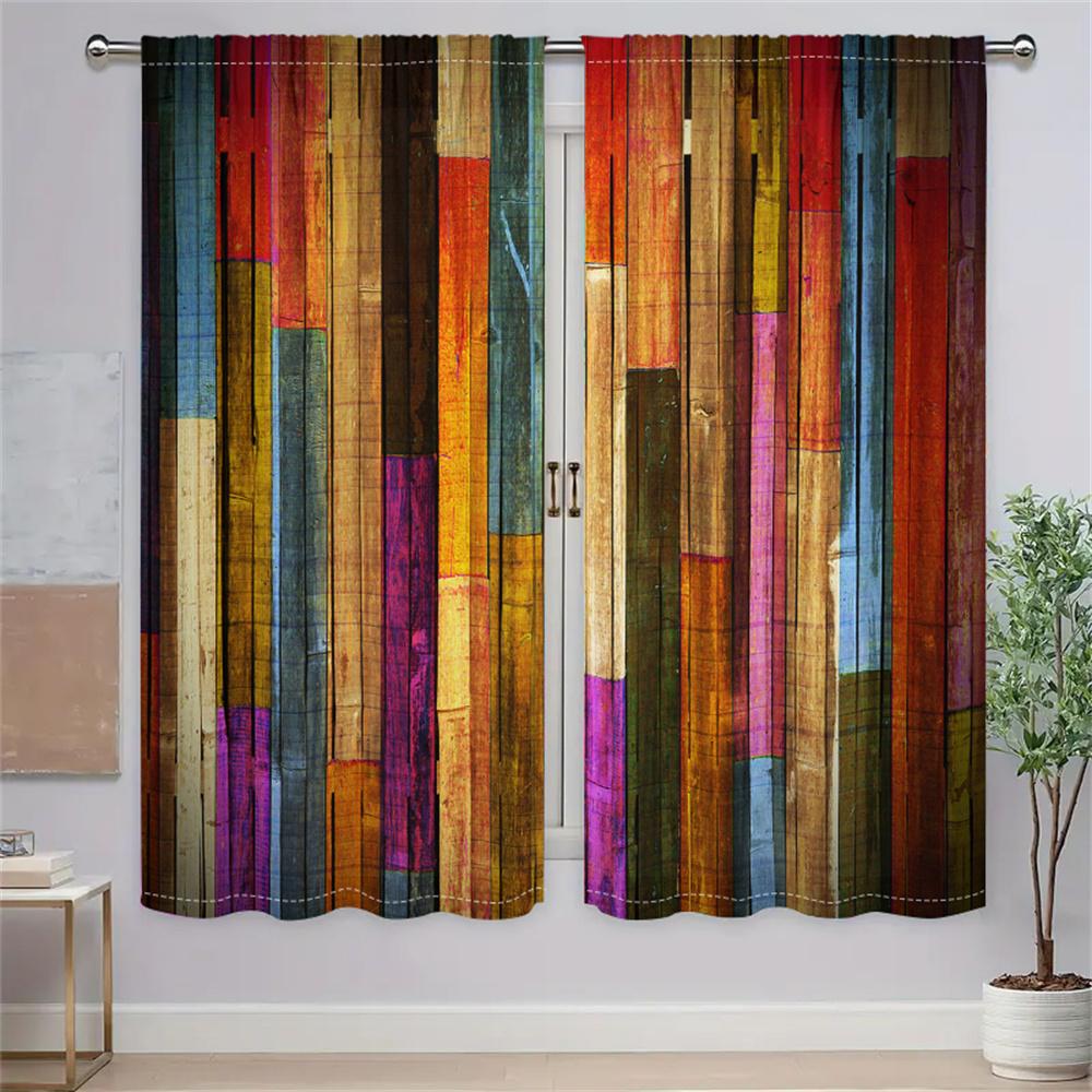 

2 шт. Красочные деревянные шторы Кантри Ретро Радужный дизайн под дерево Занавеска Гостиная Спальня Балкон Оконный декор 29.5W65H(inch)x2Pcs&Rod Pocket