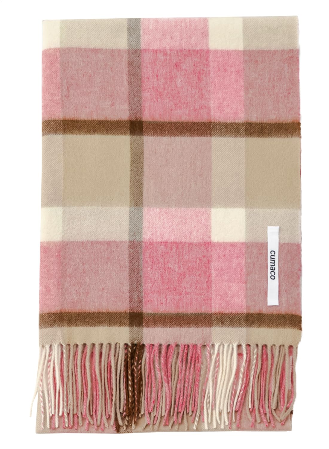 

Pink Brown Cashmere Stole with Check Thick Brand [cumaco] 04. 100% Pattern, Unisex, Large, Scarf, Name, Gift, Pink/Brown, C-B0012B-3073