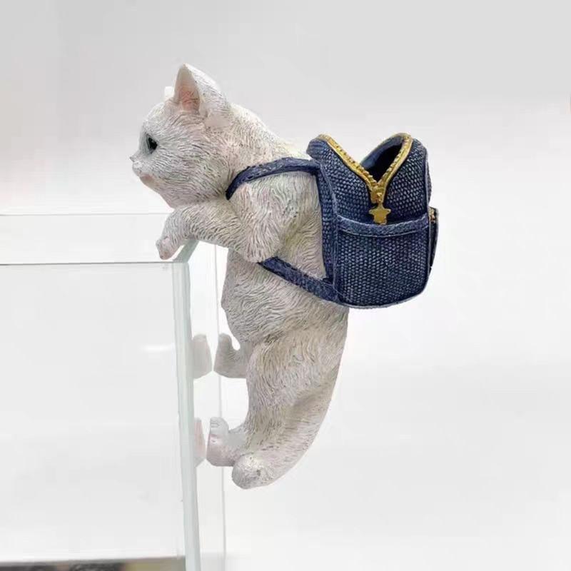 Resin Animal Statue Aquarium Accessories Fish Tanks Decorations Home Decors Hanging Cats Figurines with Storage Basket