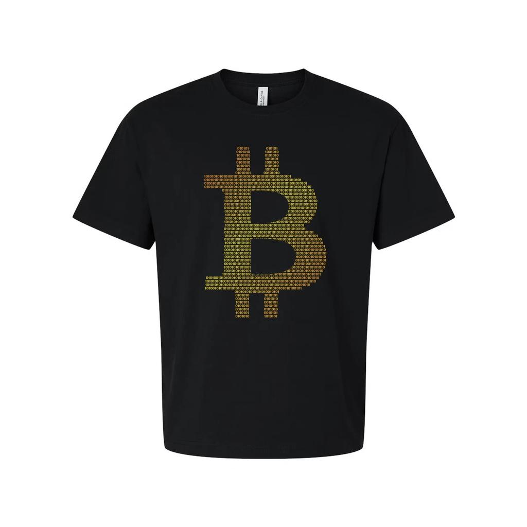 Unisex Krypto T-Shirt Mit Digitalem Bitcoin-Symbol Aus Binären Punkten Kunstwerk