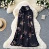 Women's Floral Print Satin Midi Skirt High Waist Ruffle Hem Elegant Maxi Skirt