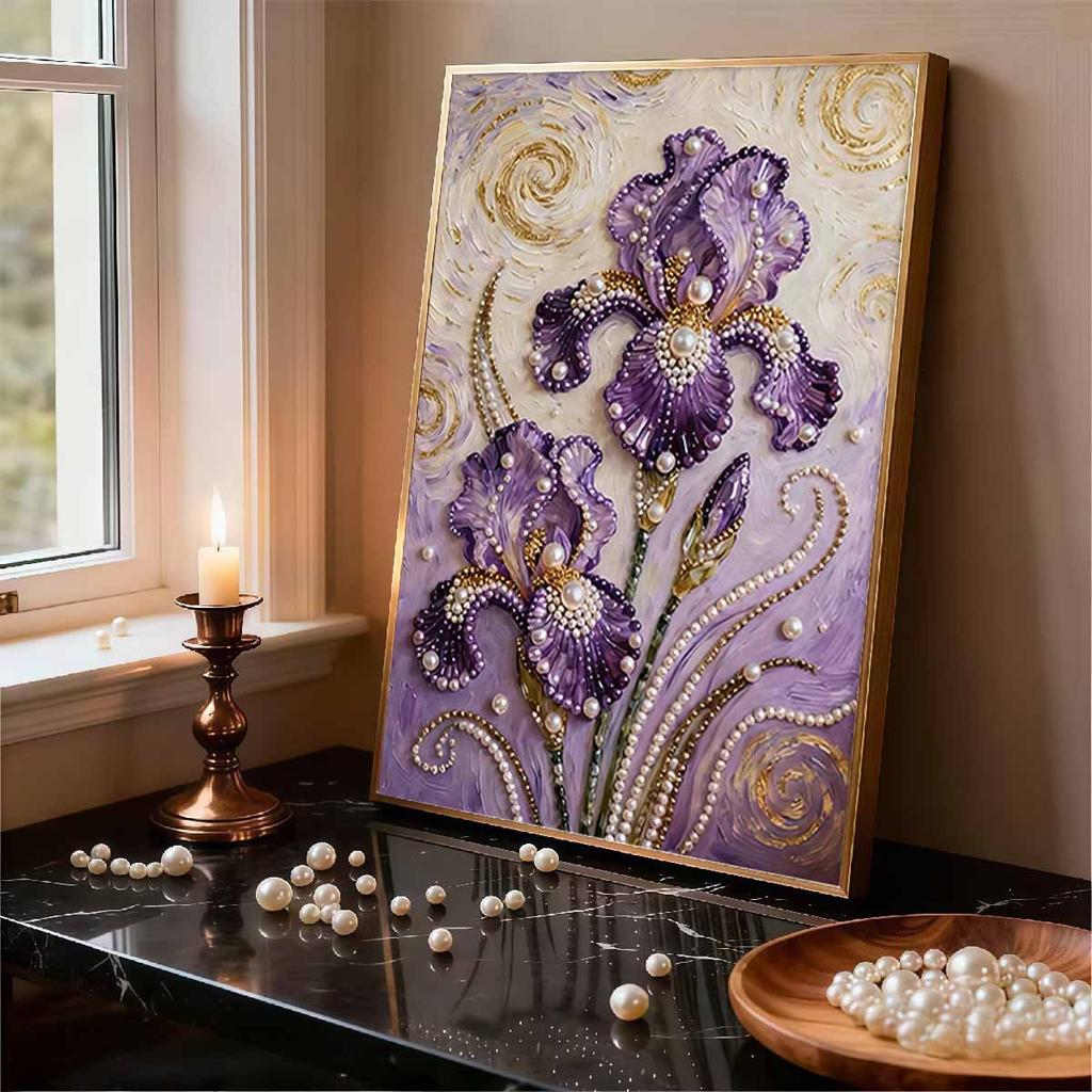 Pearl Purple Flower DIY Diamond Art Kits 15.7x19.6inch Gem Art Diamond Painting Kits Without Frame for Adults Gift Idea Home Wall Decor