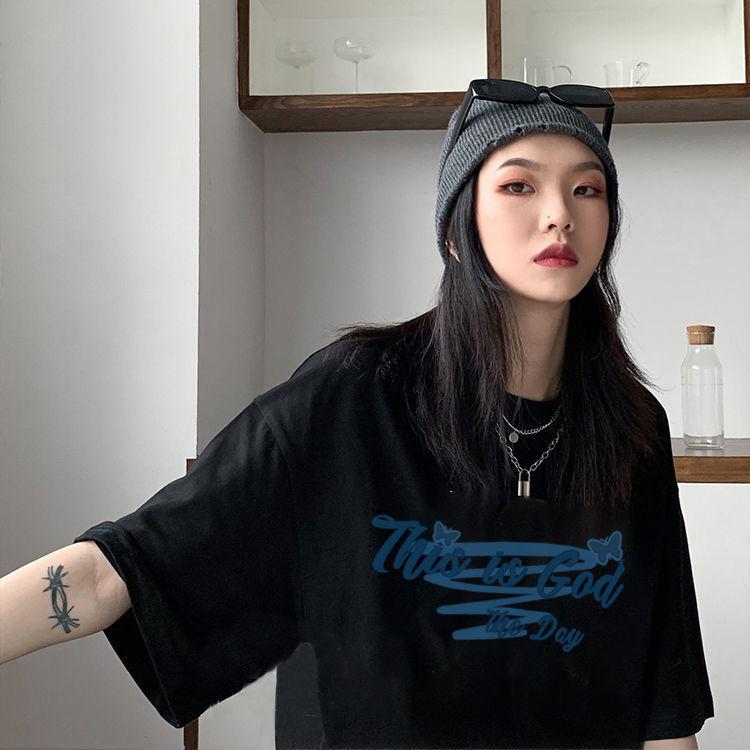 Loose version of the new summer printed short-sleeved couple pass versatile t-shirt women's round neck casual large size top