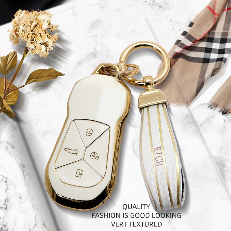 Luxurious Golden Edge Remote Car Key Case Full Cover For Xpeng P5 P7 G9 G3i Key Fob Protective Shell Keychain Auto
