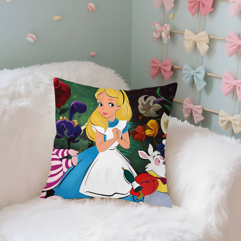Classic AnimeAalice InWwonderlandS Cute Throw Pillow Covers Pattern Cushion Cover Suitable For Sofa Bedroom Car Pillow Cover
