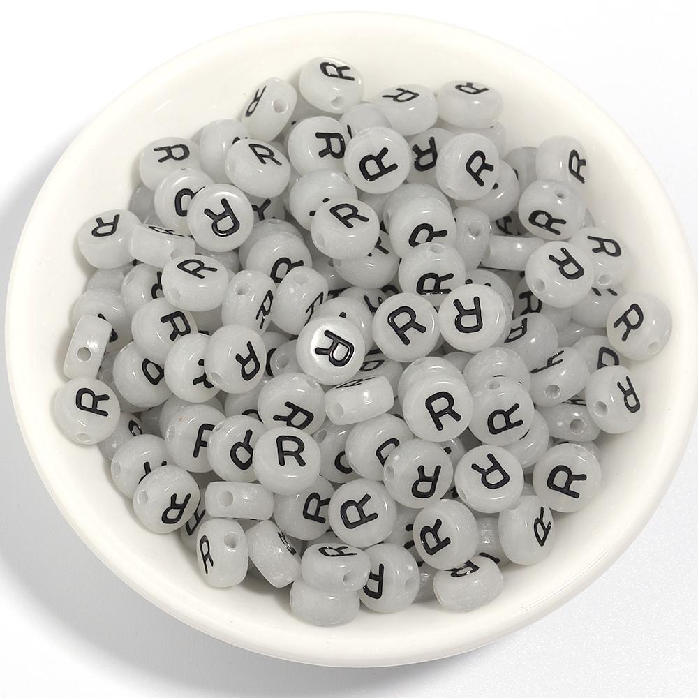 100pcs 7mm Acrylic Luminous Beads Flat Round Alphabet Loose Spacer Beads For Jewelry Making DIY Bracelets Necklace Accessories