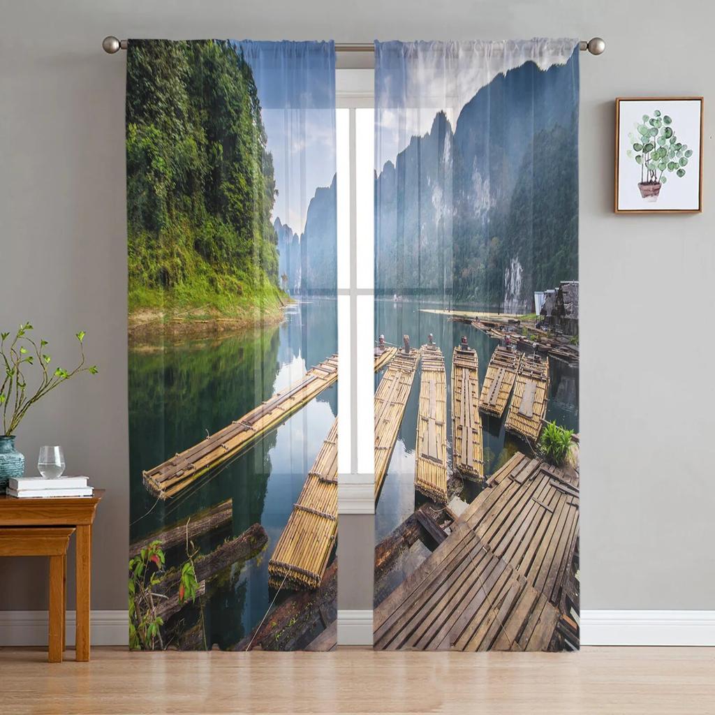 Mountain Pine Woods Sun Tulle Curtains For Bedroom Modern Voile Curtains Home Decoration Window Curtains