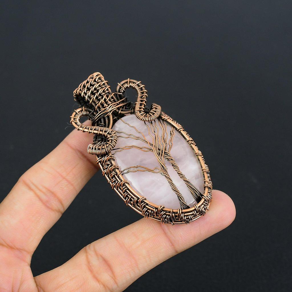 Rose Quartz Jewelry, 999 Copper Wire Wrapped  Pendant Handmade Gemstone Jewelry, Gifts For Wife Brand New Pendant