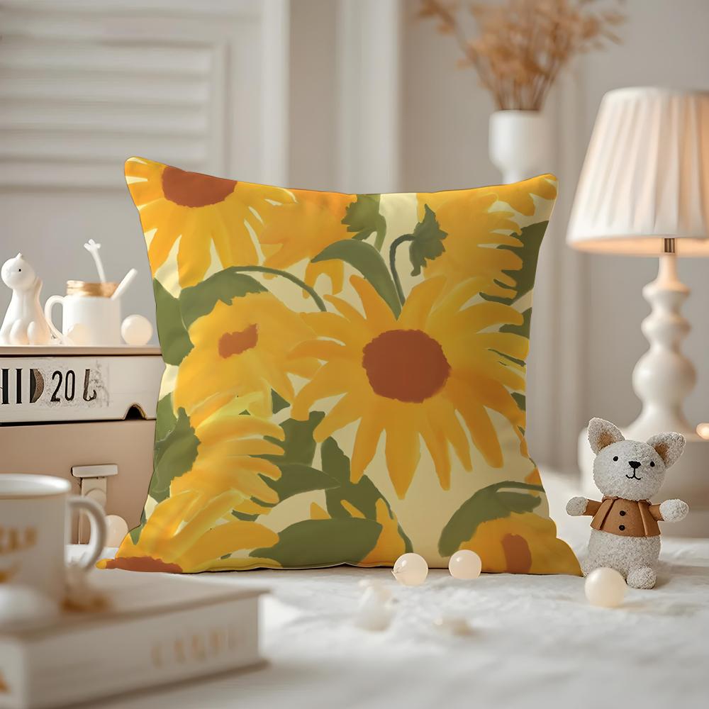 Sunflower Aesthetic Cushion Cover Antidustmite Pillowcase Invisible Zipper Silky Short Plush Sofa Cushion Cover