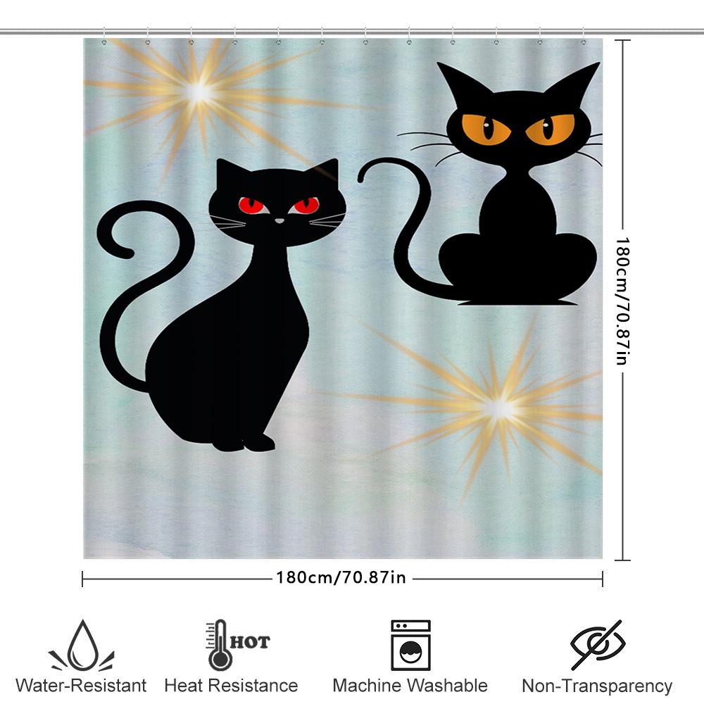Black Cat Shower Curtain With Vivid Eyes Ideal For Bathroom Decorations