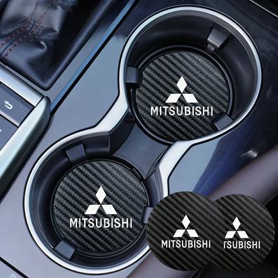 2PCS Carbon Fiber Car Cup Holder Coaster for Outlander Lancer Pajero ASX Eclipse Cross Anti-Slip Water Cup Pad Car In