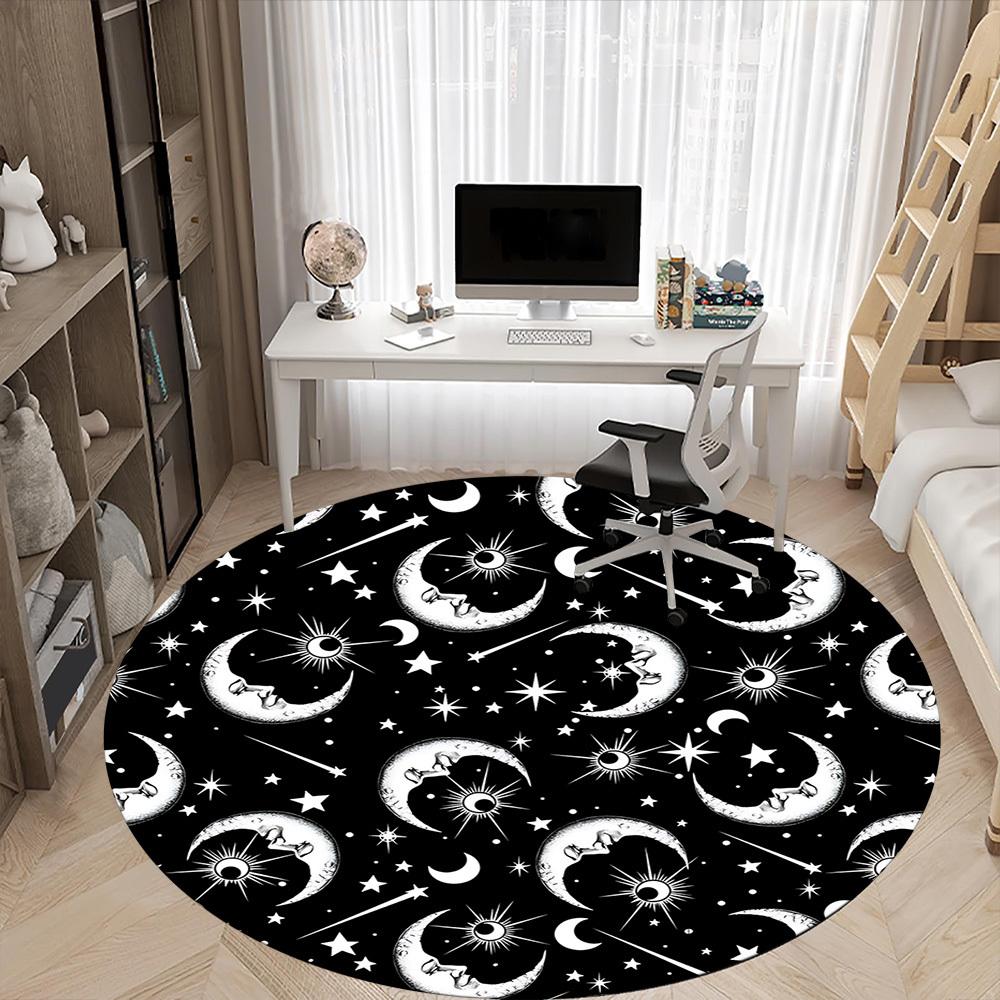 1pc Moon Stars Office Round Area Rug, Indoor Mat Suitable For Office, Under Office Chairs Bedroom Living Room Home Decor, Room Deco