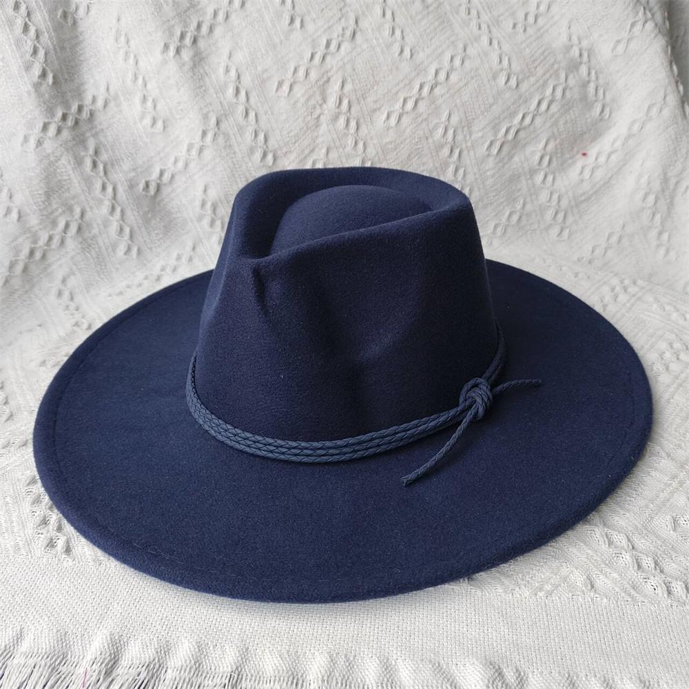 

Nubuck Leather Suede Fedora Hat for Women Men Flat Top Woolen Top Hat Autumn Winter Wide Brim Luxury British Style Hat New Cyan 56-58cm