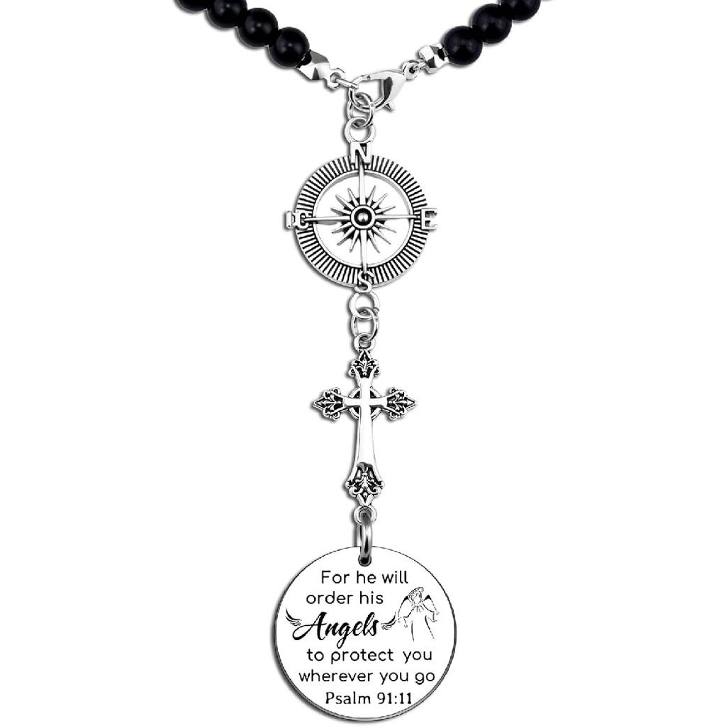 Car Cross Charms Christian Car Accessories Rear View Mirror Hanging Accessories for He Will Order His Angels to Protect You Wherever You Will Go Cars