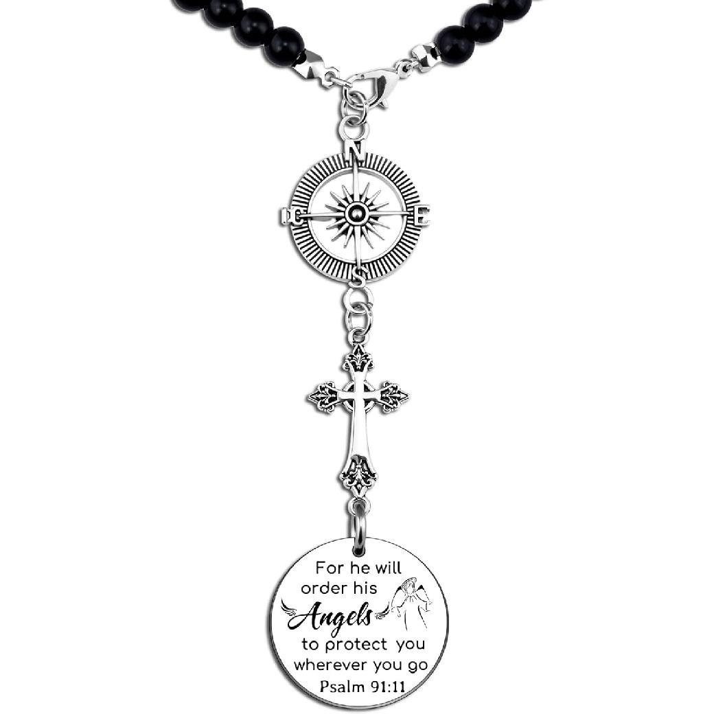 Car Cross Charms Christian Car Accessories Rear View Mirror Hanging Accessories for He Will Order His Angels to Protect You Wherever You Will Go Cars