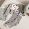 Winter Thickened Wool Dot Yarn Striped Socks for Women, Contrasting Color Plush Warm Mid-calf Pile Socks