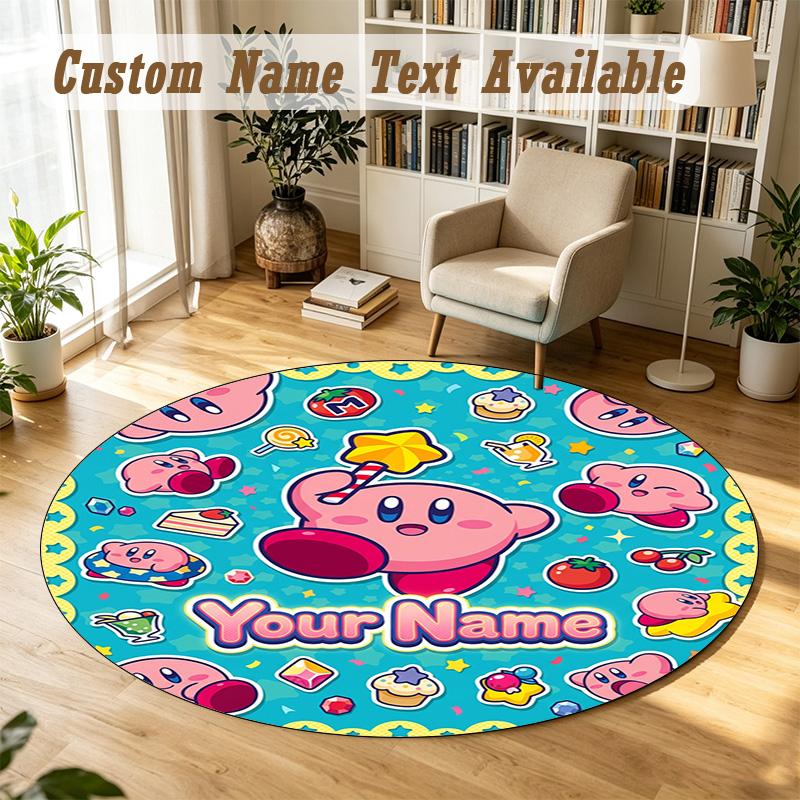Round Rug Custom NameKirby Pattern Non Slip Carpet Home Floor Decor