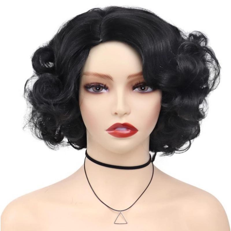 Synthetic Short Wig for Women Curly Wig Side Paring Hairstyle Cosplay Halloween Carnival Party Women's Wig