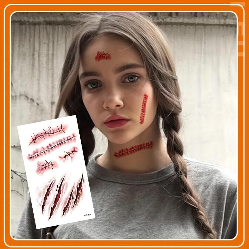 Halloween Makeup Tattoo Stickers Wound Tattoo Stickers Simulation Scar Tattoo Knife Waterproof Tattoo Sticker Horror Realistic