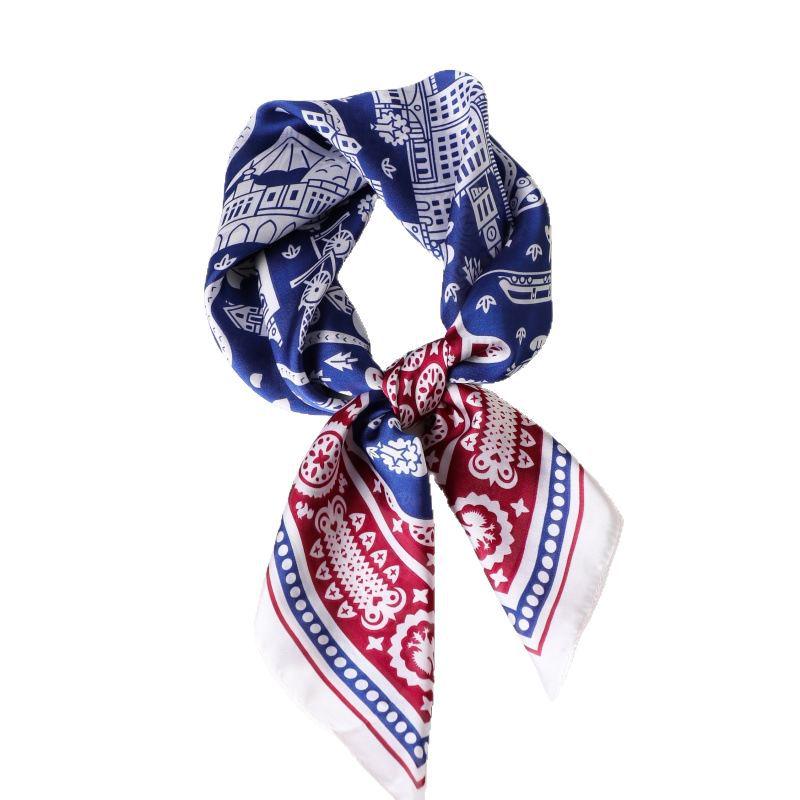 70cm Vintage Korean Style Silk Scarf: Versatile Faux Silk Neckerchief with Vintage Print for Women
