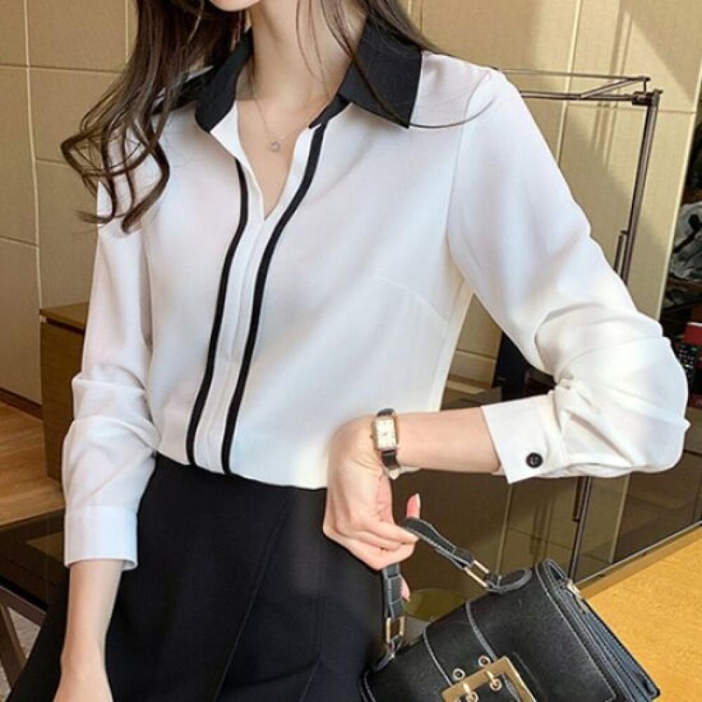 Navava Office Line Long Sleeve Shirt Color Collar Nb1868