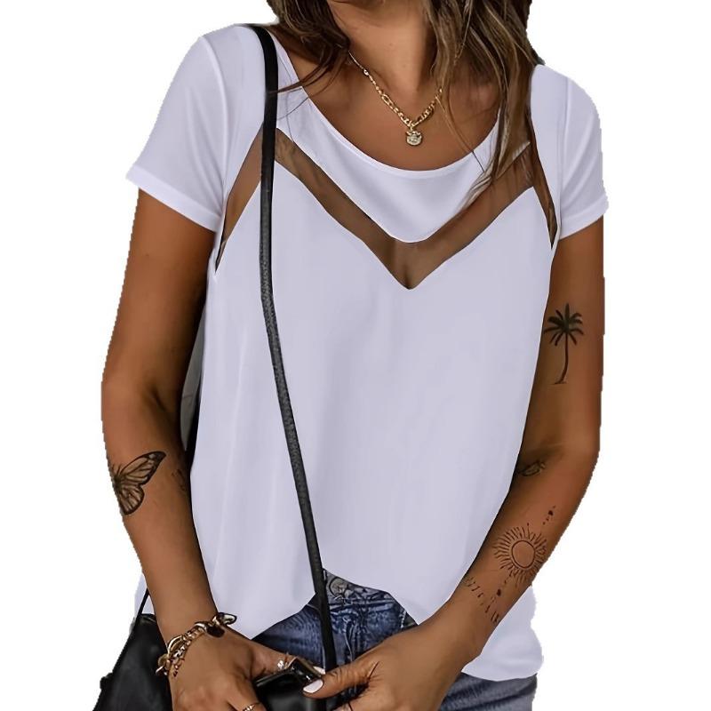 Summer Solid Color Slim Fit Fashionable Mesh Short Sleeved Women Shirt