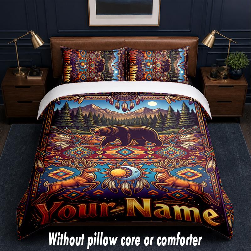 Teddy Bear Theme Custom Text Or Name 3Pcs Bedding Set,1 Flat Sheet & 2 Pillowcases Personalized Home Bedding