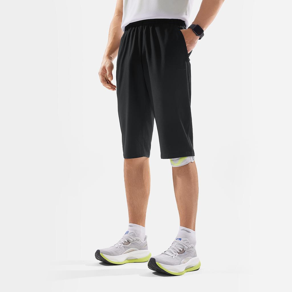 Li-Ning Fitness Series Sports Simple Solid Color Seven-Point Pants Casual Shorts Men Shorts Black AKQV005-2