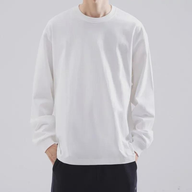 

Мужская свободная белая футболка с длинными рукавами и круглым вырезом на весну и осень 2XL (Recommended Weight: 170-190 jin)