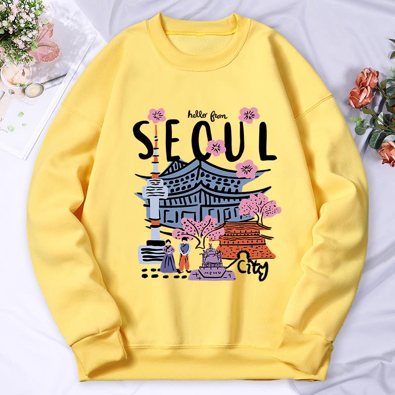 

Seoul Beautiful Scenery Printing Womens Hooded Autumn Casual Warm Hoodies Fashion Soft Hoodie Street Versatile Female Pullover XXXL жовтий