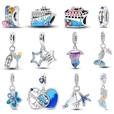 Ocean Series Copper Cruise Steamship Koi Gem Starfish Charms Beads Fit Pandach Original Bracelets Diy Jewelry Gift
