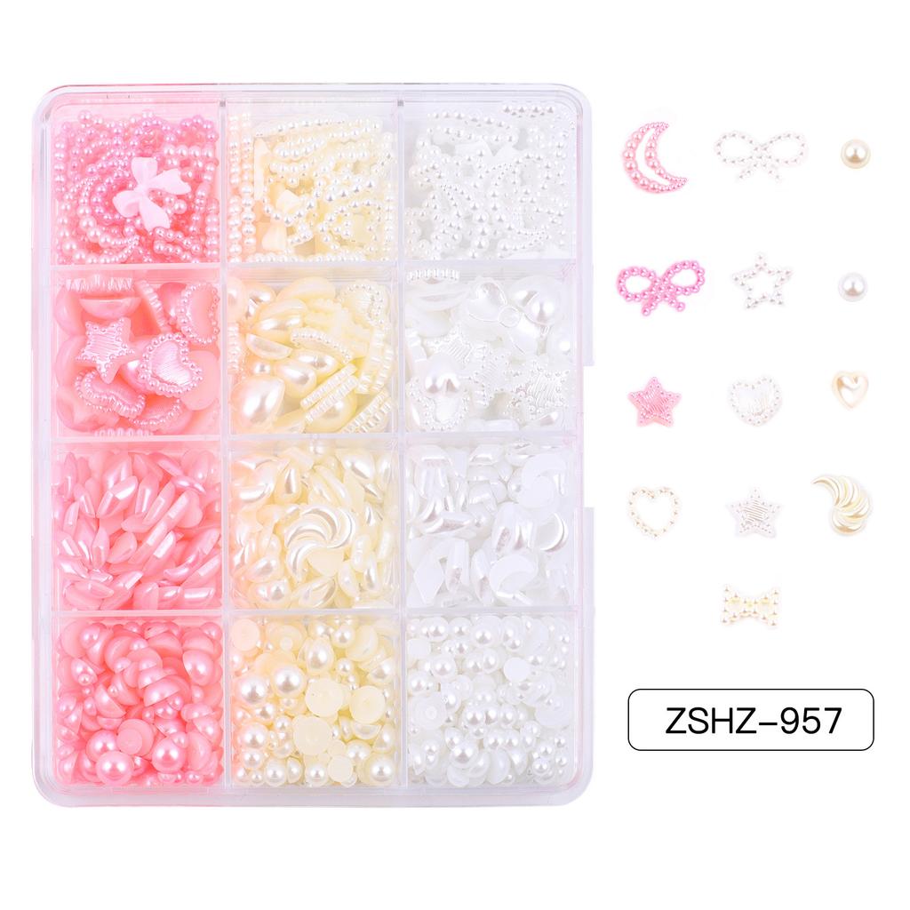 12-Grid Streamer Bow Tie Christmas White Red Resin Bow Nail Jewelry Mixed Set Diy